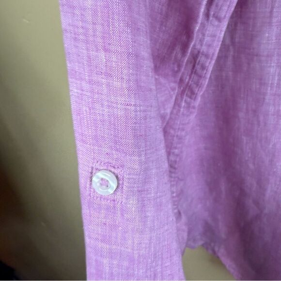 Chico’s Womens Size 8/10 100% Linen Button Down Long Sleeve Roll Tab Pink Office - Picture 5 of 7